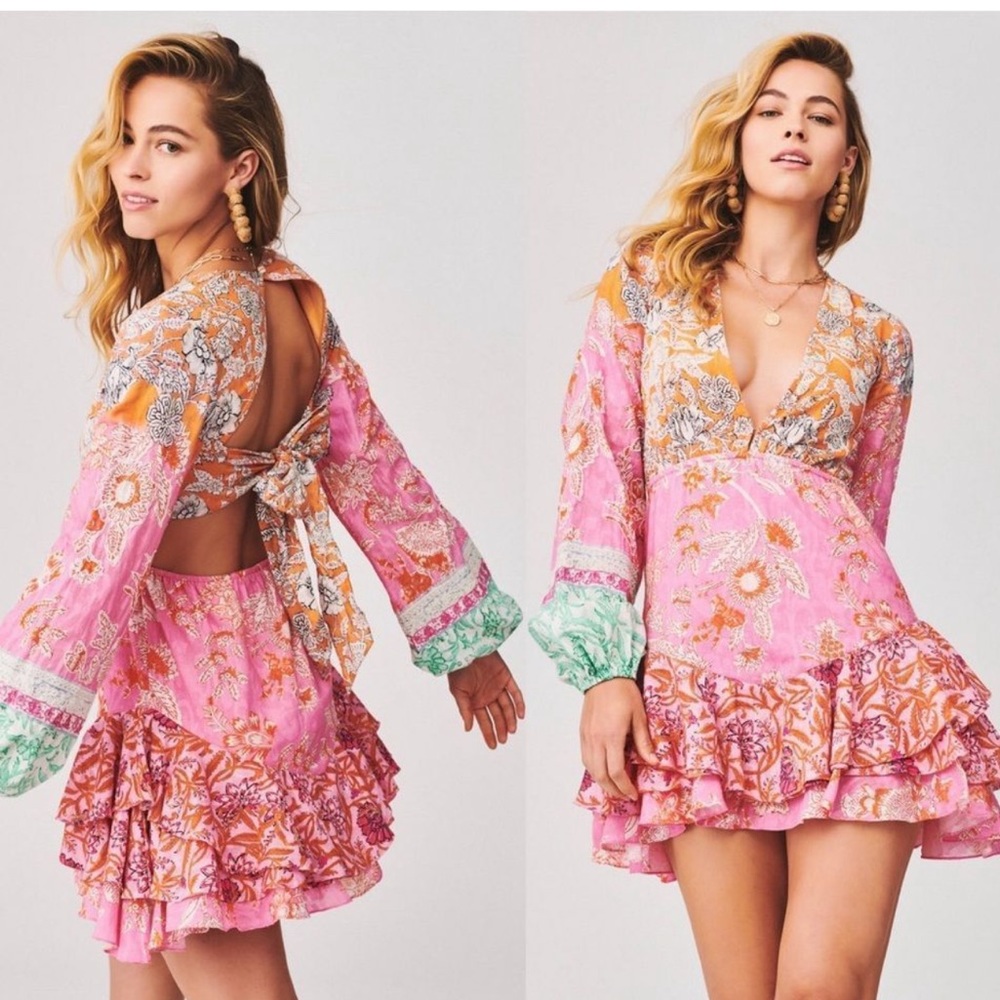 HEMANT AND NANDITA Sidra Ruffle Short Dress in Pink XL